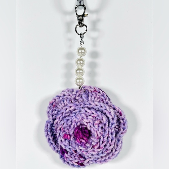 Hand Crafted Accessories - Purple Crochet Flower Bag Charm